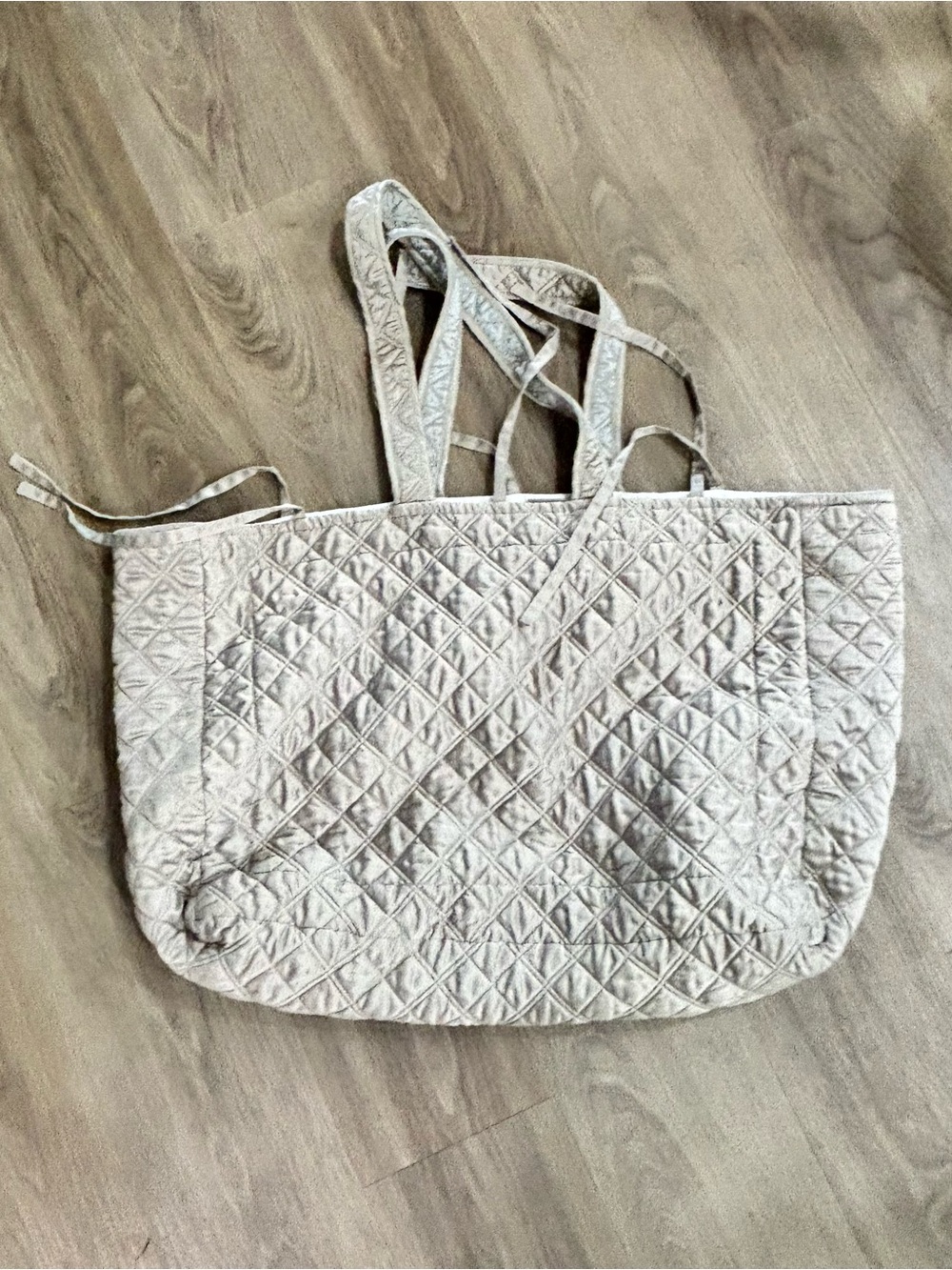 LILI ALESSANDRA Beige Synthetic Quilted Satin Oversized Tote Bag 22” X 16” X 6”